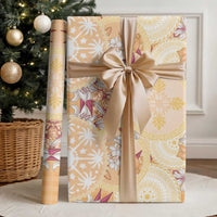 Hawaii Peach Palaka Wrapping Paper With Tapa Pattern Tropical Flowers LT05 - Polynesian Pride