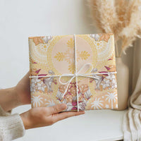 Hawaii Peach Palaka Wrapping Paper With Tapa Pattern Tropical Flowers LT05 - Polynesian Pride
