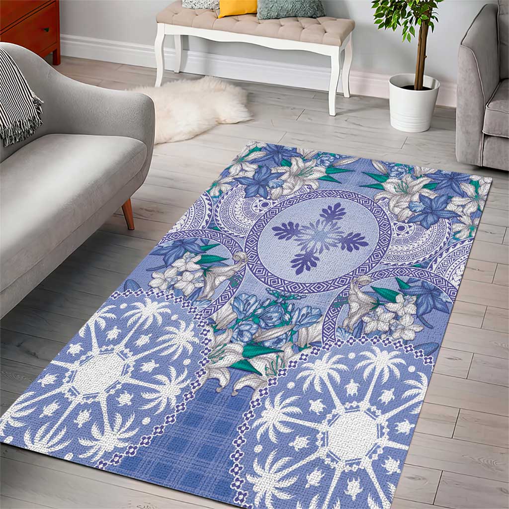 Hawaii Violet Palaka Area Rug With Tapa Pattern Tropical Flowers LT05 - Polynesian Pride