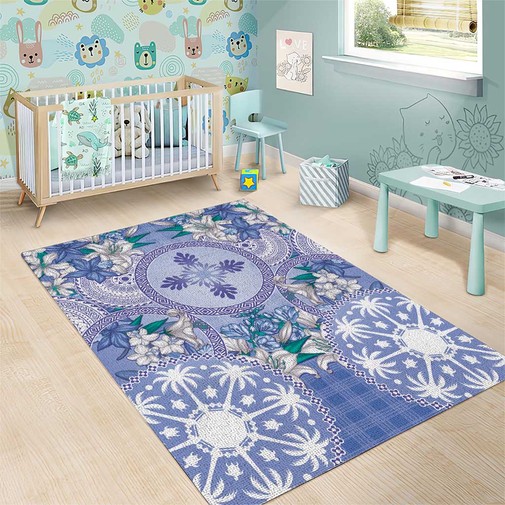 Hawaii Violet Palaka Area Rug With Tapa Pattern Tropical Flowers LT05 - Polynesian Pride