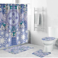 Hawaii Violet Palaka Bathroom Set With Tapa Pattern Tropical Flowers LT05 Bathroom Set (4 pcs) Violet - Polynesian Pride