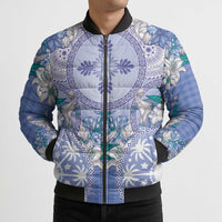 Hawaii Violet Palaka Bomber Puffer Jacket With Tapa Pattern Tropical Flowers LT05 - Polynesian Pride