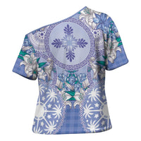Hawaii Violet Palaka Cross Shoulder Shirt With Tapa Pattern Tropical Flowers LT05 - Polynesian Pride