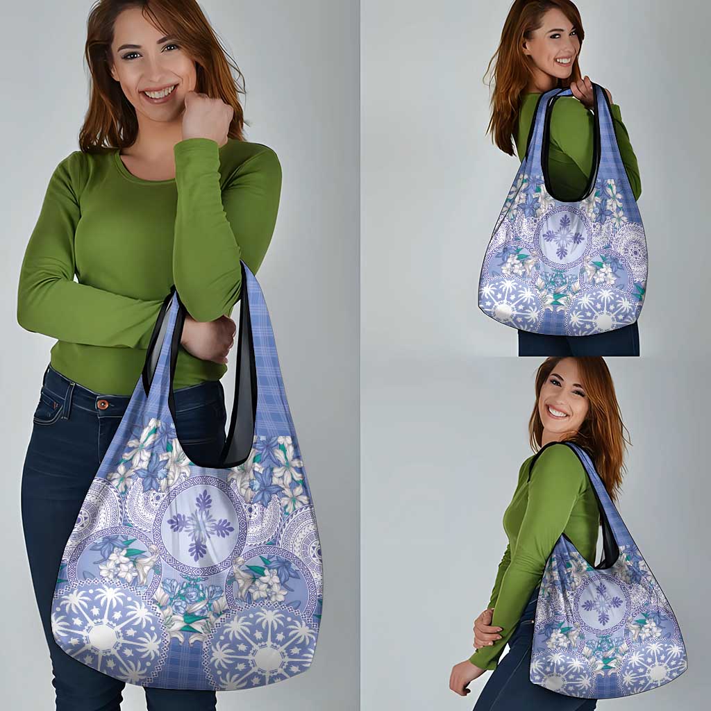 Hawaii Violet Palaka Grocery Bag With Tapa Pattern Tropical Flowers LT05 - Polynesian Pride