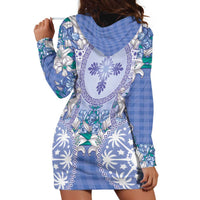 Hawaii Violet Palaka Hoodie Dress With Tapa Pattern Tropical Flowers LT05 - Polynesian Pride