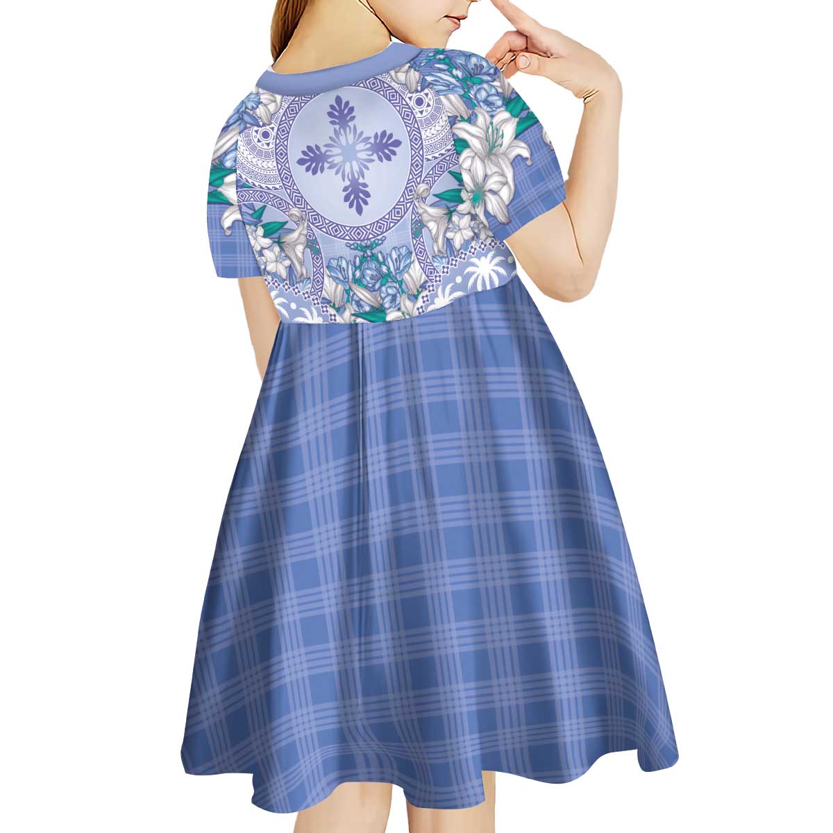Hawaii Violet Palaka Kid Short Sleeve Dress With Tapa Pattern Tropical Flowers LT05 - Polynesian Pride