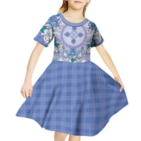 Hawaii Violet Palaka Kid Short Sleeve Dress With Tapa Pattern Tropical Flowers LT05 - Polynesian Pride