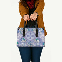 Hawaii Violet Palaka Leather Bag With Tapa Pattern Tropical Flowers LT05 - Polynesian Pride
