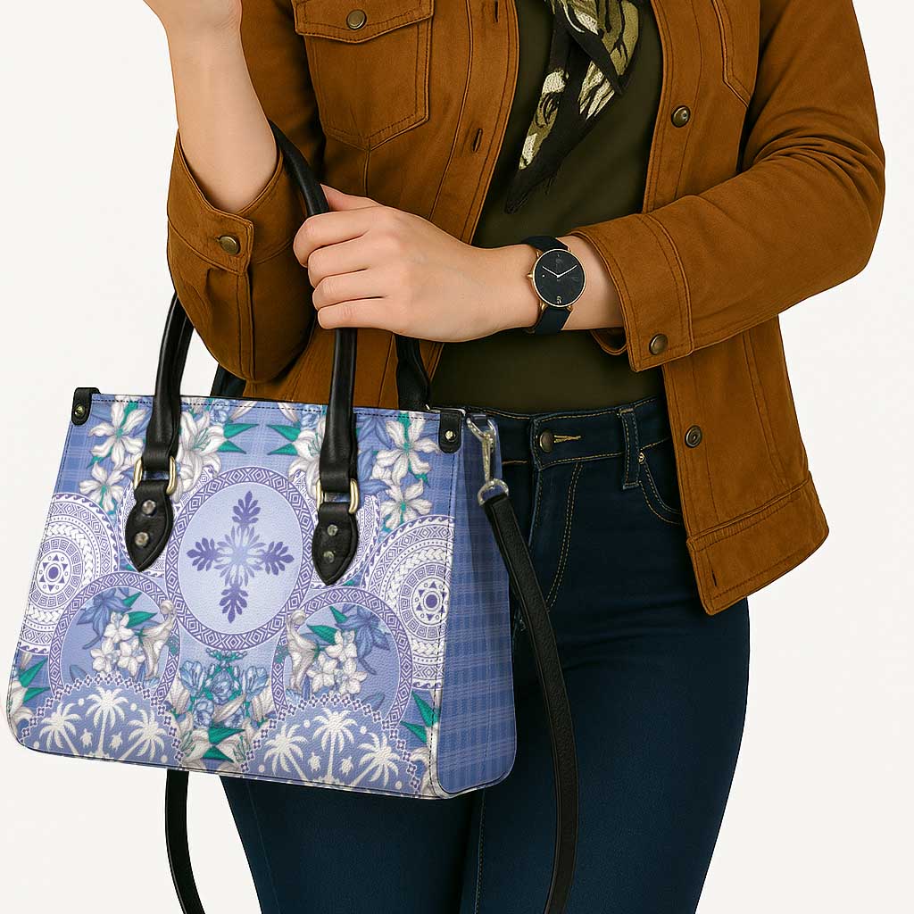 Hawaii Violet Palaka Leather Bag With Tapa Pattern Tropical Flowers LT05 - Polynesian Pride