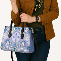 Hawaii Violet Palaka Leather Bag With Tapa Pattern Tropical Flowers LT05 - Polynesian Pride
