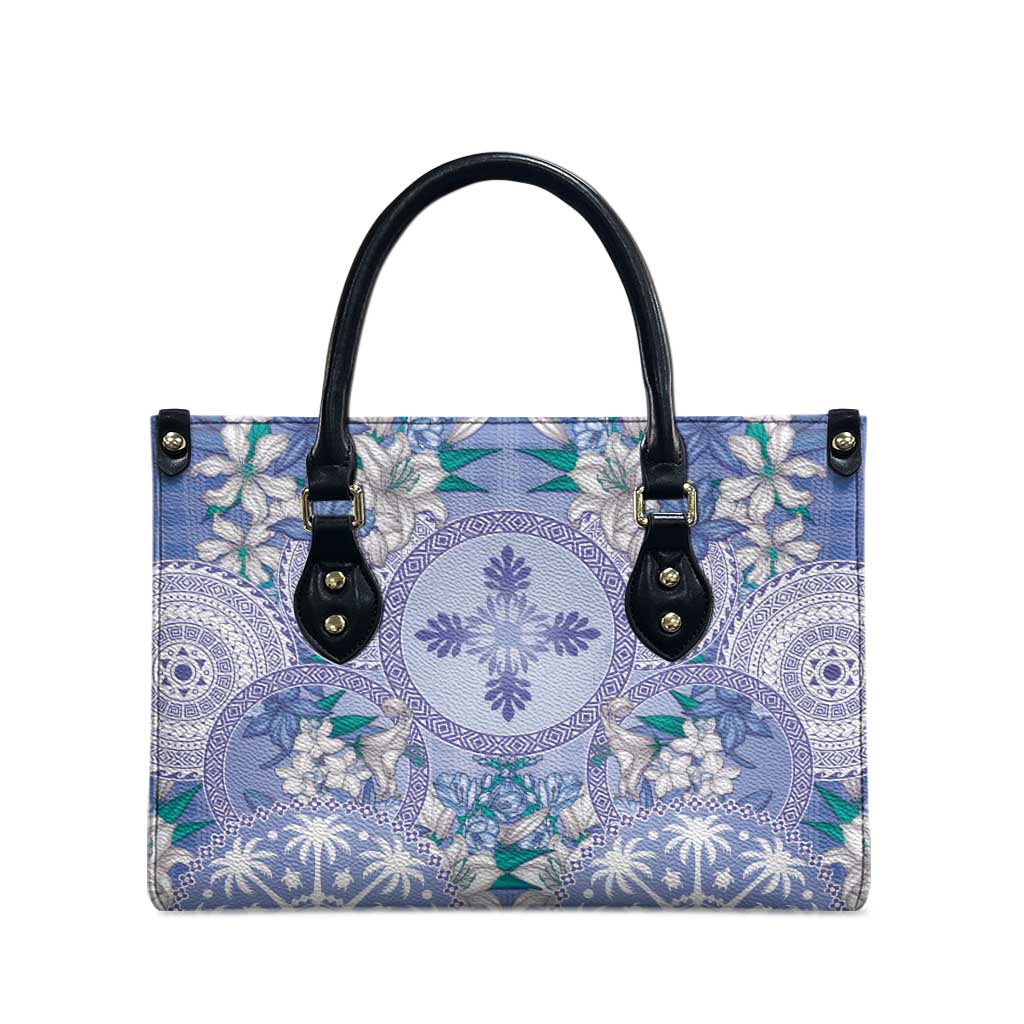 Hawaii Violet Palaka Leather Bag With Tapa Pattern Tropical Flowers LT05 - Polynesian Pride