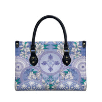 Hawaii Violet Palaka Leather Bag With Tapa Pattern Tropical Flowers LT05 - Polynesian Pride