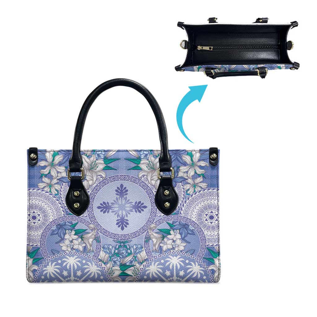 Hawaii Violet Palaka Leather Bag With Tapa Pattern Tropical Flowers LT05 - Polynesian Pride