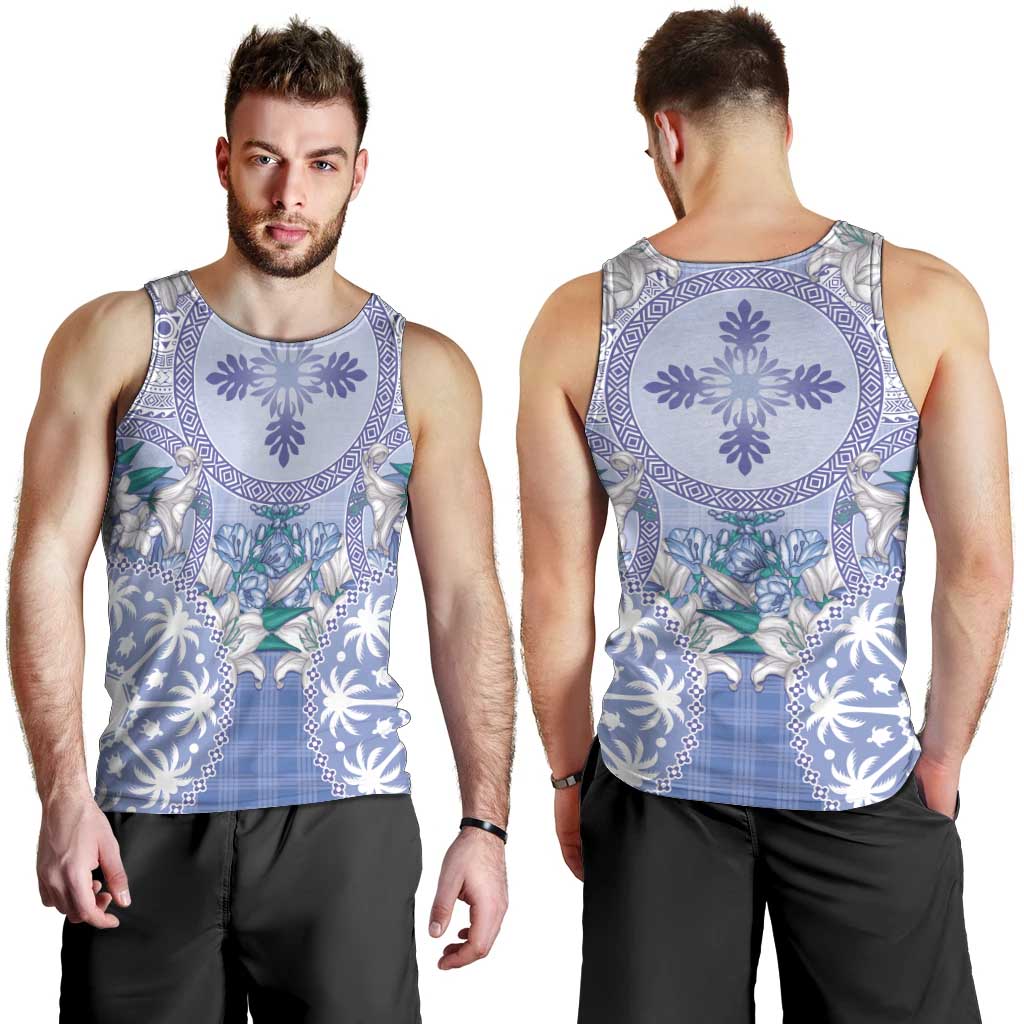 Hawaii Violet Palaka Men Tank Top With Tapa Pattern Tropical Flowers LT05 - Polynesian Pride