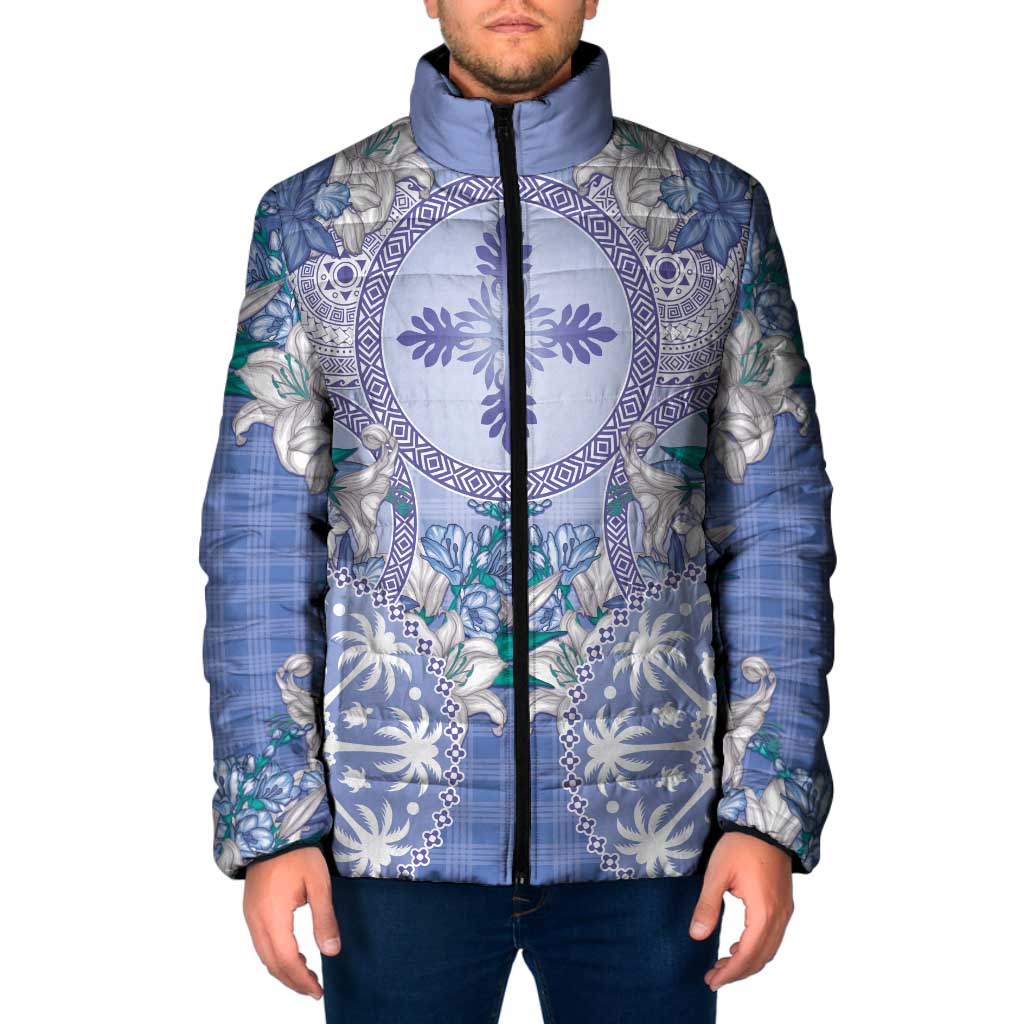 Hawaii Violet Palaka Padded Jacket With Tapa Pattern Tropical Flowers LT05 Men Violet - Polynesian Pride