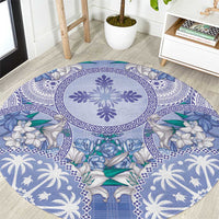 Hawaii Violet Palaka Round Carpet With Tapa Pattern Tropical Flowers LT05 Violet - Polynesian Pride