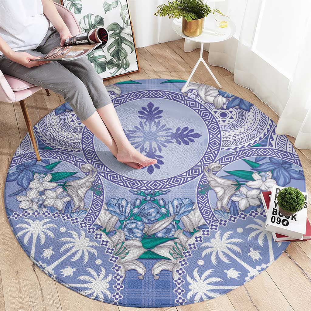Hawaii Violet Palaka Round Carpet With Tapa Pattern Tropical Flowers LT05 - Polynesian Pride
