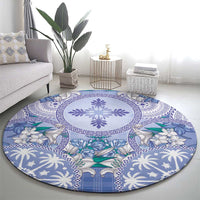 Hawaii Violet Palaka Round Carpet With Tapa Pattern Tropical Flowers LT05 - Polynesian Pride