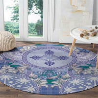 Hawaii Violet Palaka Round Carpet With Tapa Pattern Tropical Flowers LT05 - Polynesian Pride