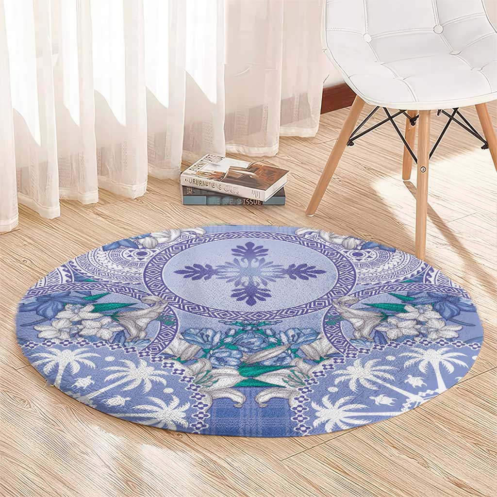 Hawaii Violet Palaka Round Carpet With Tapa Pattern Tropical Flowers LT05 - Polynesian Pride