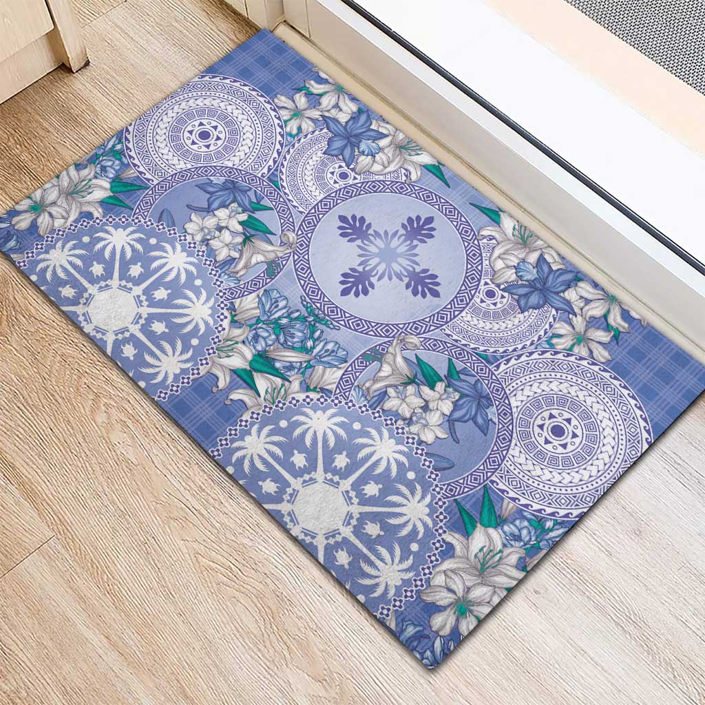 Hawaii Violet Palaka Rubber Doormat With Tapa Pattern Tropical Flowers LT05 - Polynesian Pride
