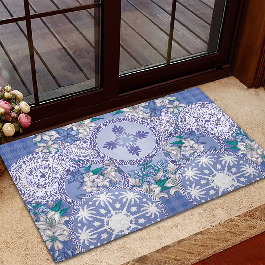 Hawaii Violet Palaka Rubber Doormat With Tapa Pattern Tropical Flowers LT05 - Polynesian Pride
