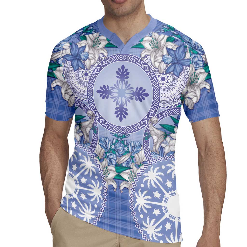 Hawaii Violet Palaka Rugby Jersey With Tapa Pattern Tropical Flowers LT05 - Polynesian Pride