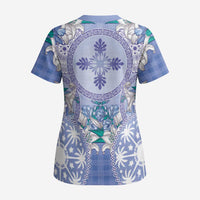 Hawaii Violet Palaka Scrub Top With Tapa Pattern Tropical Flowers LT05 - Polynesian Pride