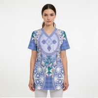Hawaii Violet Palaka Scrub Top With Tapa Pattern Tropical Flowers LT05 - Polynesian Pride