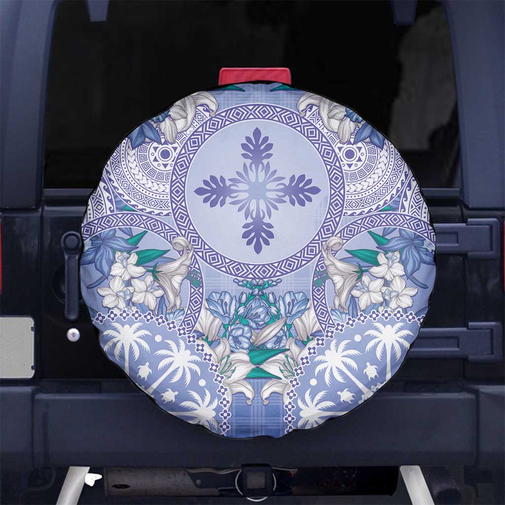 Hawaii Violet Palaka Spare Tire Cover With Tapa Pattern Tropical Flowers LT05 No hole Violet - Polynesian Pride