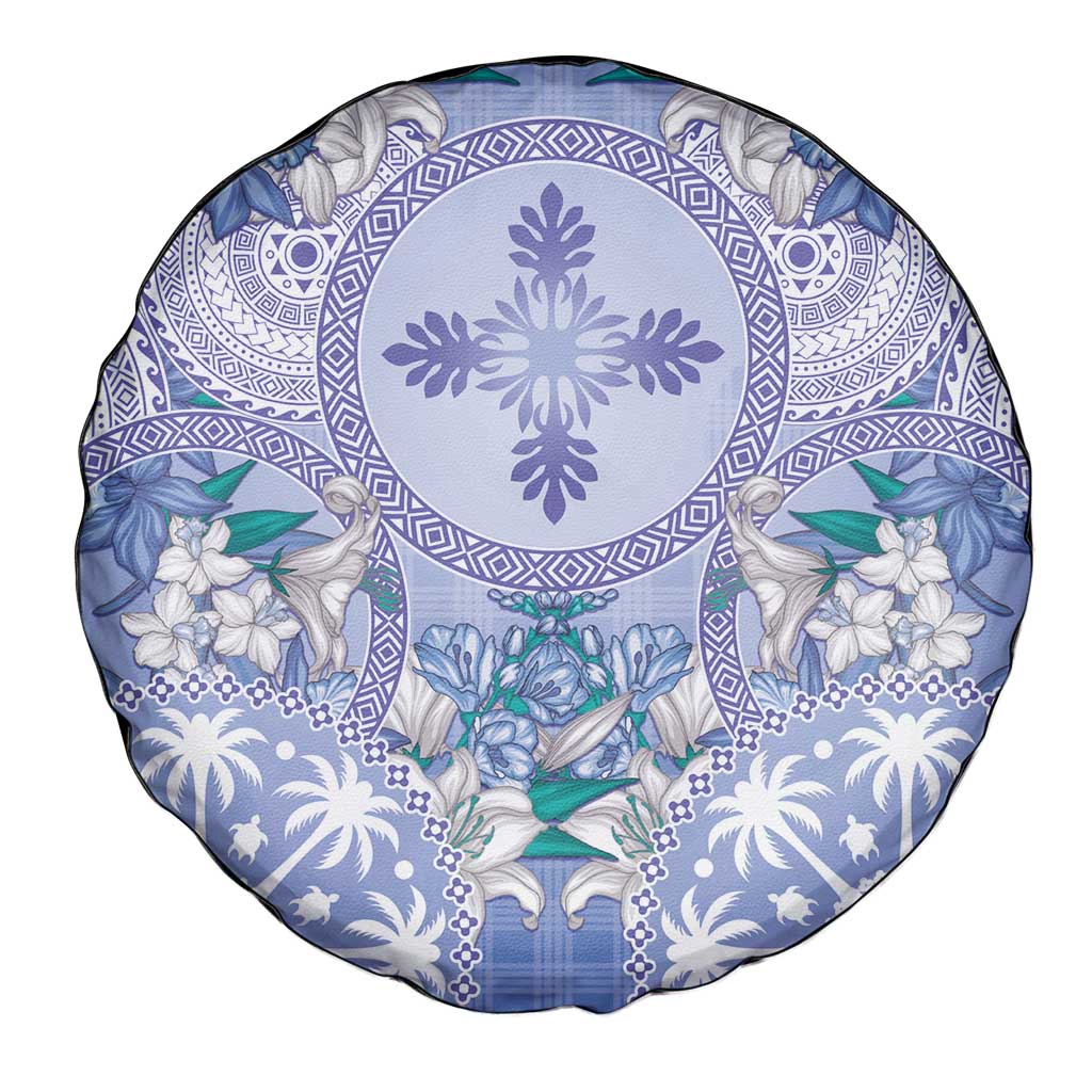 Hawaii Violet Palaka Spare Tire Cover With Tapa Pattern Tropical Flowers LT05 - Polynesian Pride