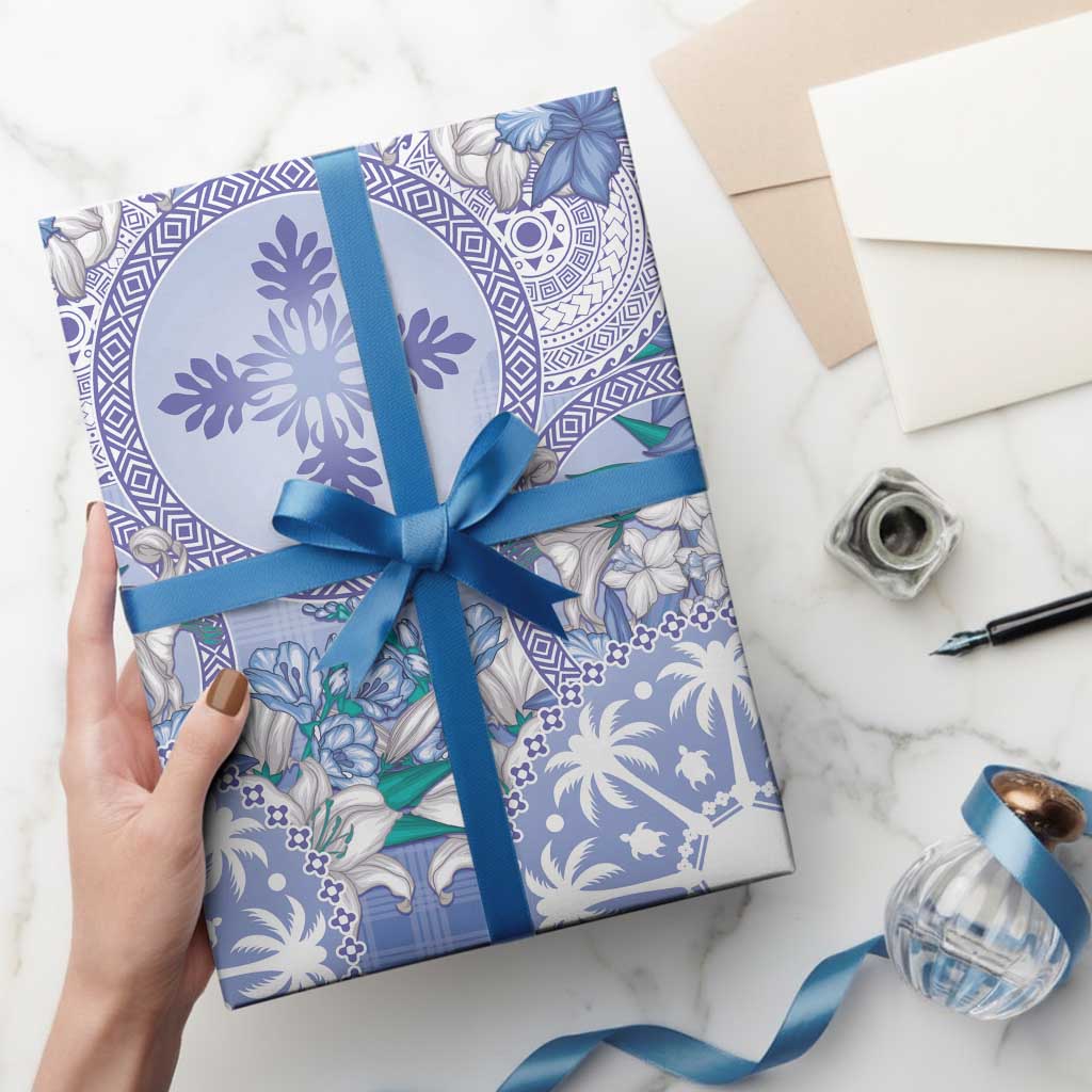Hawaii Violet Palaka Wrapping Paper With Tapa Pattern Tropical Flowers LT05 - Polynesian Pride