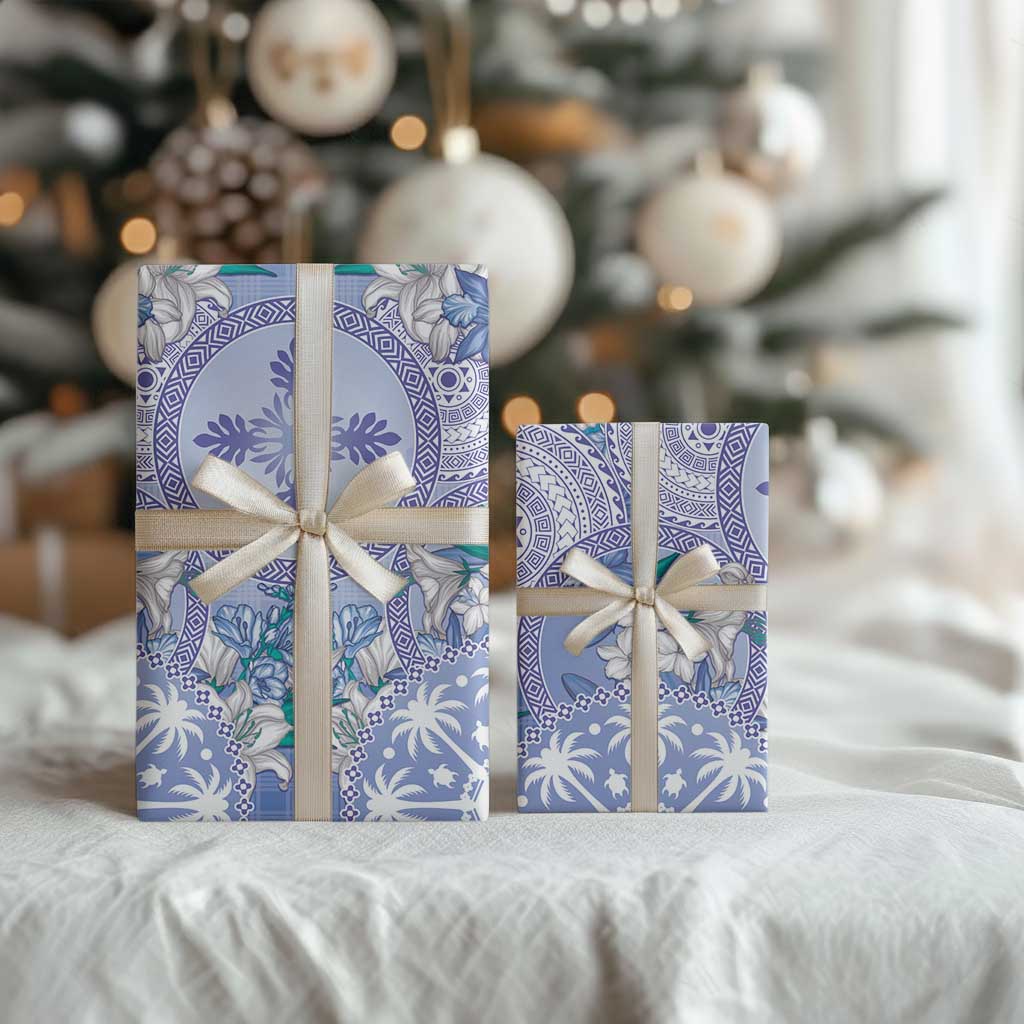 Hawaii Violet Palaka Wrapping Paper With Tapa Pattern Tropical Flowers LT05 - Polynesian Pride