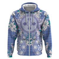 Hawaii Violet Palaka Zip Hoodie With Tapa Pattern Tropical Flowers LT05 Zip Hoodie Violet - Polynesian Pride