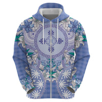 Hawaii Violet Palaka Zip Hoodie With Tapa Pattern Tropical Flowers LT05 - Polynesian Pride