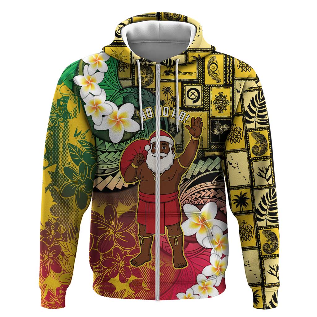 Vanuatu Christmas Hoodie Ni-Van Santa Retro Style LT05 Zip Hoodie Colorful - Polynesian Pride