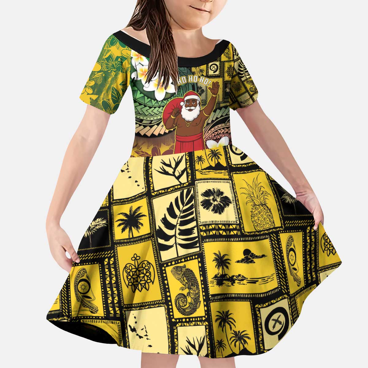 Vanuatu Christmas Kid Short Sleeve Dress Ni-Van Santa Retro Style LT05 KID Colorful - Polynesian Pride
