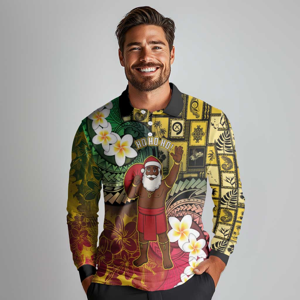 Vanuatu Christmas Long Sleeve Polo Shirt Ni-Van Santa Retro Style LT05 - Polynesian Pride