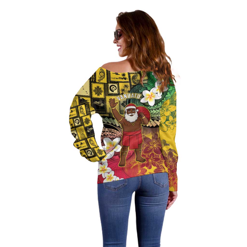 Vanuatu Christmas Off Shoulder Sweater Ni-Van Santa Retro Style LT05 - Polynesian Pride