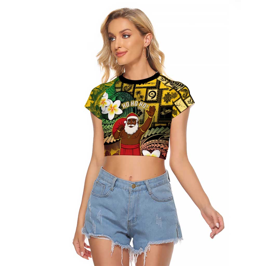 Vanuatu Christmas Raglan Cropped T Shirt Ni-Van Santa Retro Style LT05 Female Colorful - Polynesian Pride