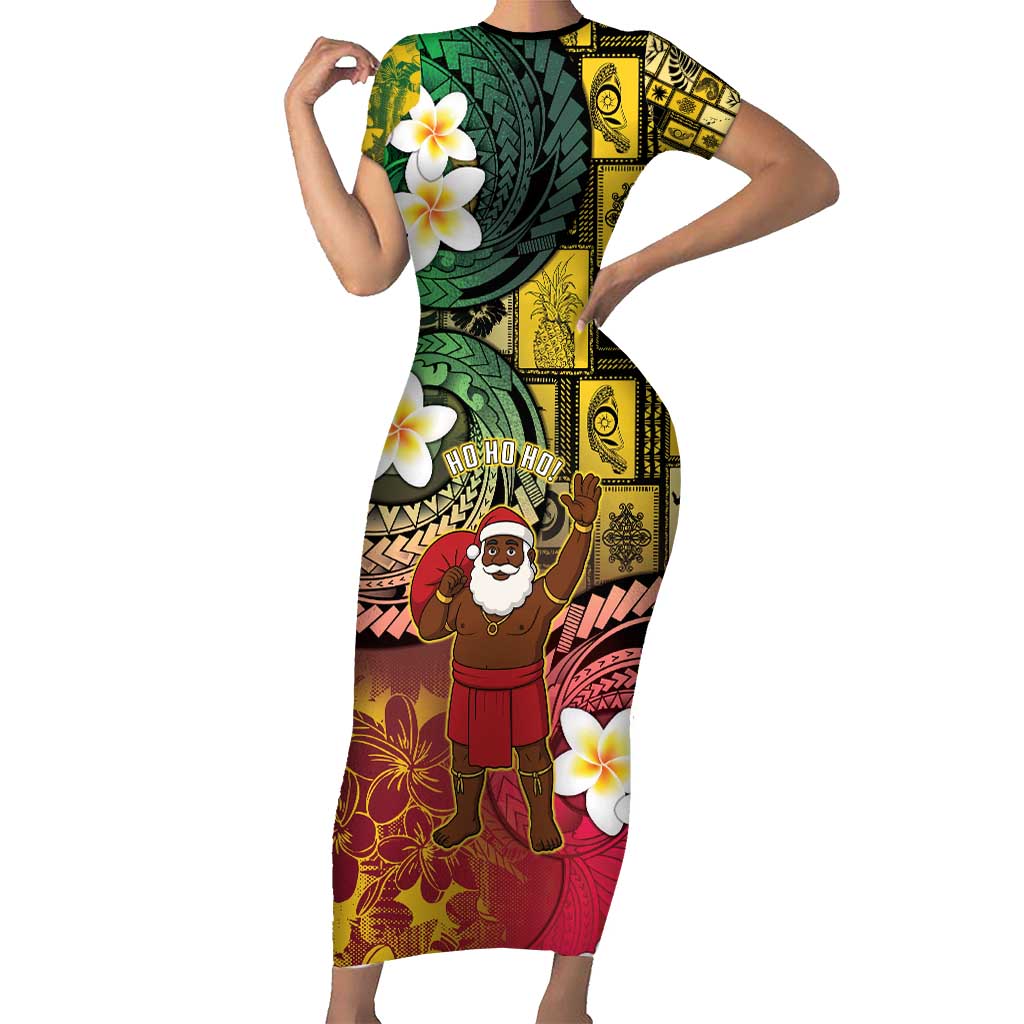 Vanuatu Christmas Short Sleeve Bodycon Dress Ni-Van Santa Retro Style LT05 Long Dress Colorful - Polynesian Pride