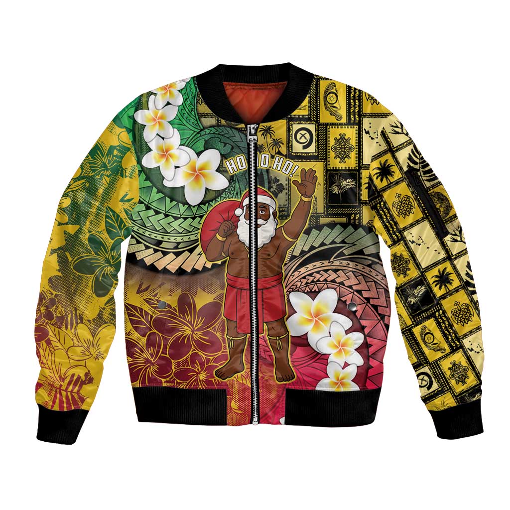 Vanuatu Christmas Sleeve Zip Bomber Jacket Ni-Van Santa Retro Style LT05 Unisex Colorful - Polynesian Pride