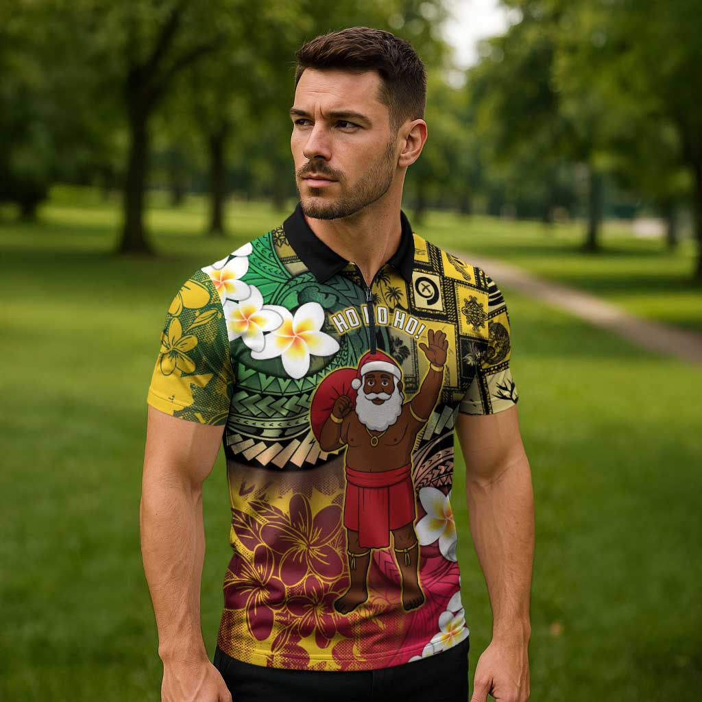 Vanuatu Christmas Zipper Polo Shirt Ni-Van Santa Retro Style LT05 - Polynesian Pride