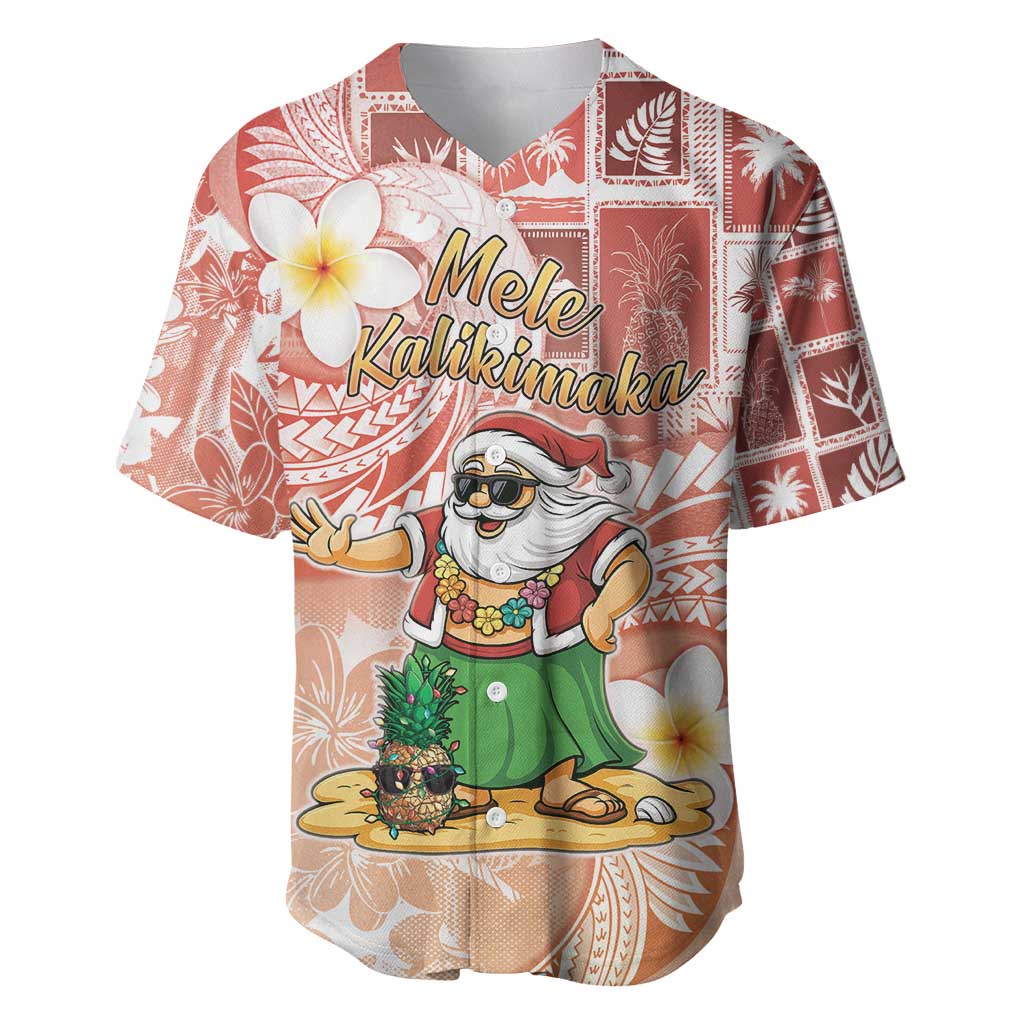 Hawaii Mele Kalikimaka Baseball Jersey Hula Santa Retro Style Red LT05 Red - Polynesian Pride