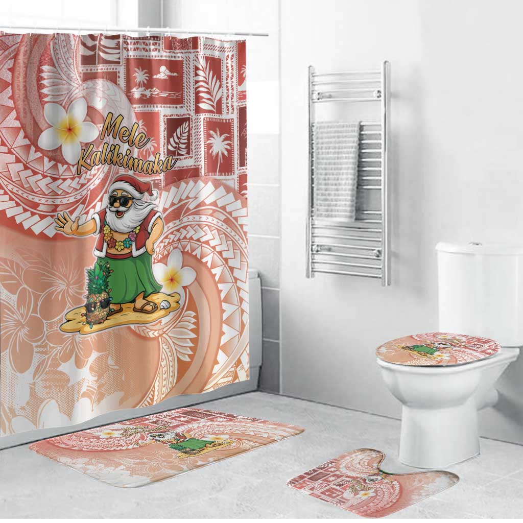 Hawaii Mele Kalikimaka Bathroom Set Hula Santa Retro Style Red LT05 Bathroom Set (4 pcs) Red - Polynesian Pride