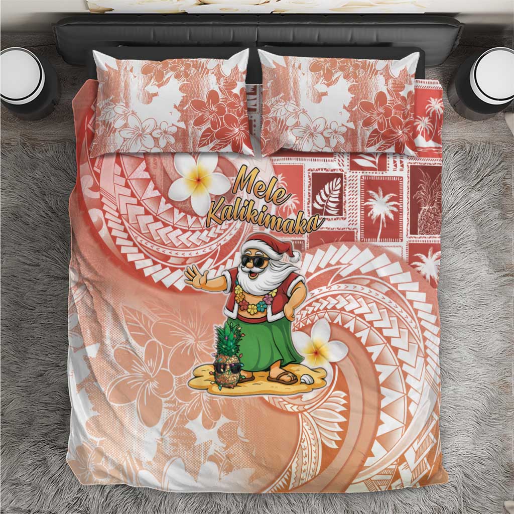 Hawaii Mele Kalikimaka Bedding Set Hula Santa Retro Style Red LT05 Red - Polynesian Pride