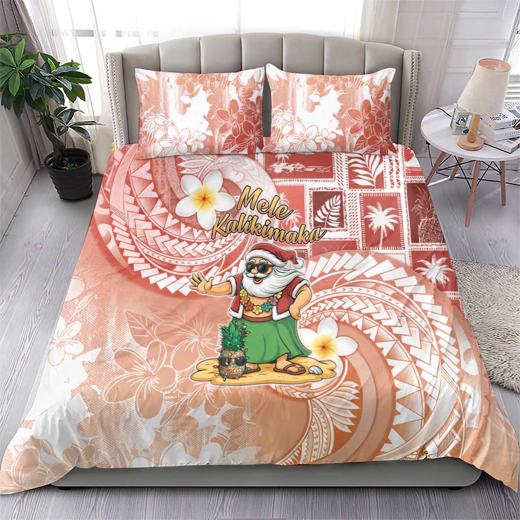 Hawaii Mele Kalikimaka Bedding Set Hula Santa Retro Style Red LT05 - Polynesian Pride