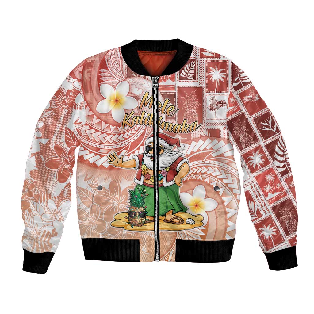 Hawaii Mele Kalikimaka Bomber Jacket Hula Santa Retro Style Red LT05 Unisex Red - Polynesian Pride
