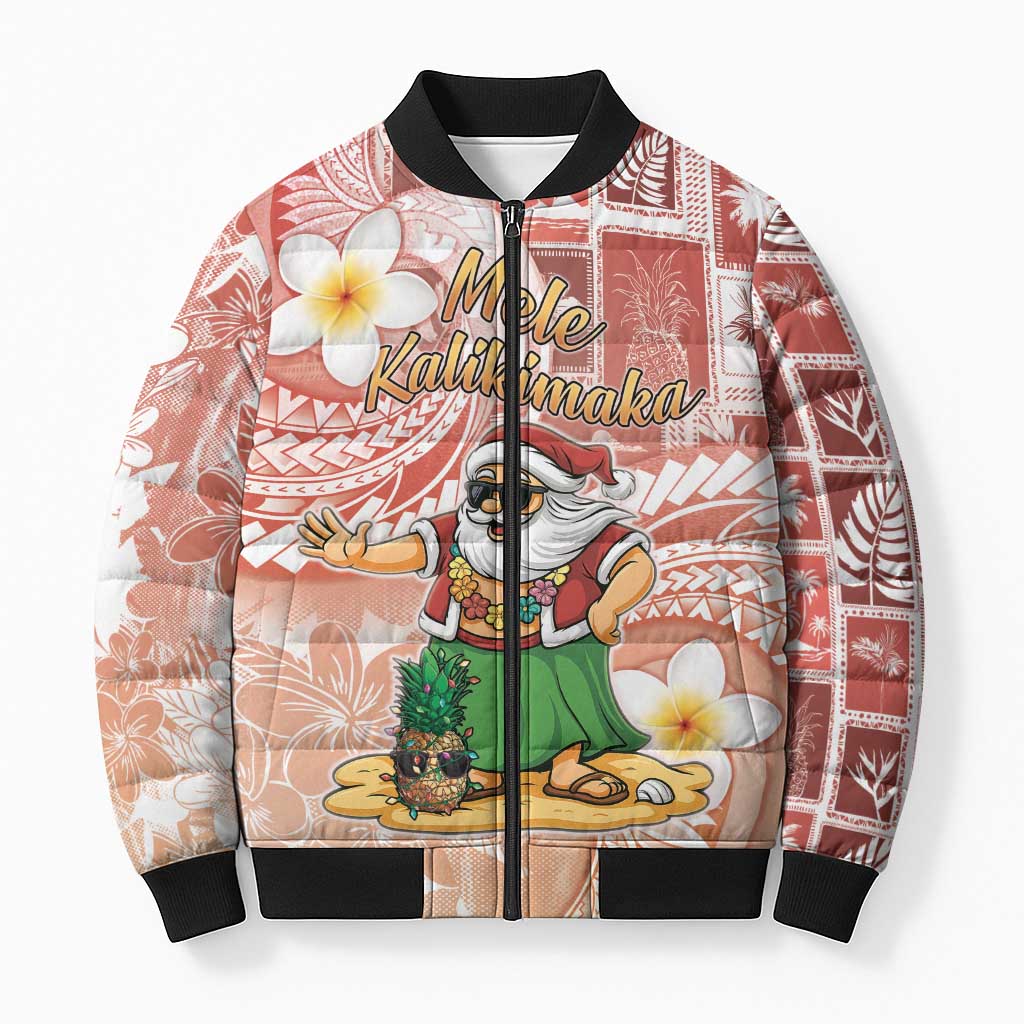 Hawaii Mele Kalikimaka Bomber Puffer Jacket Hula Santa Retro Style Red LT05 Unisex Red - Polynesian Pride