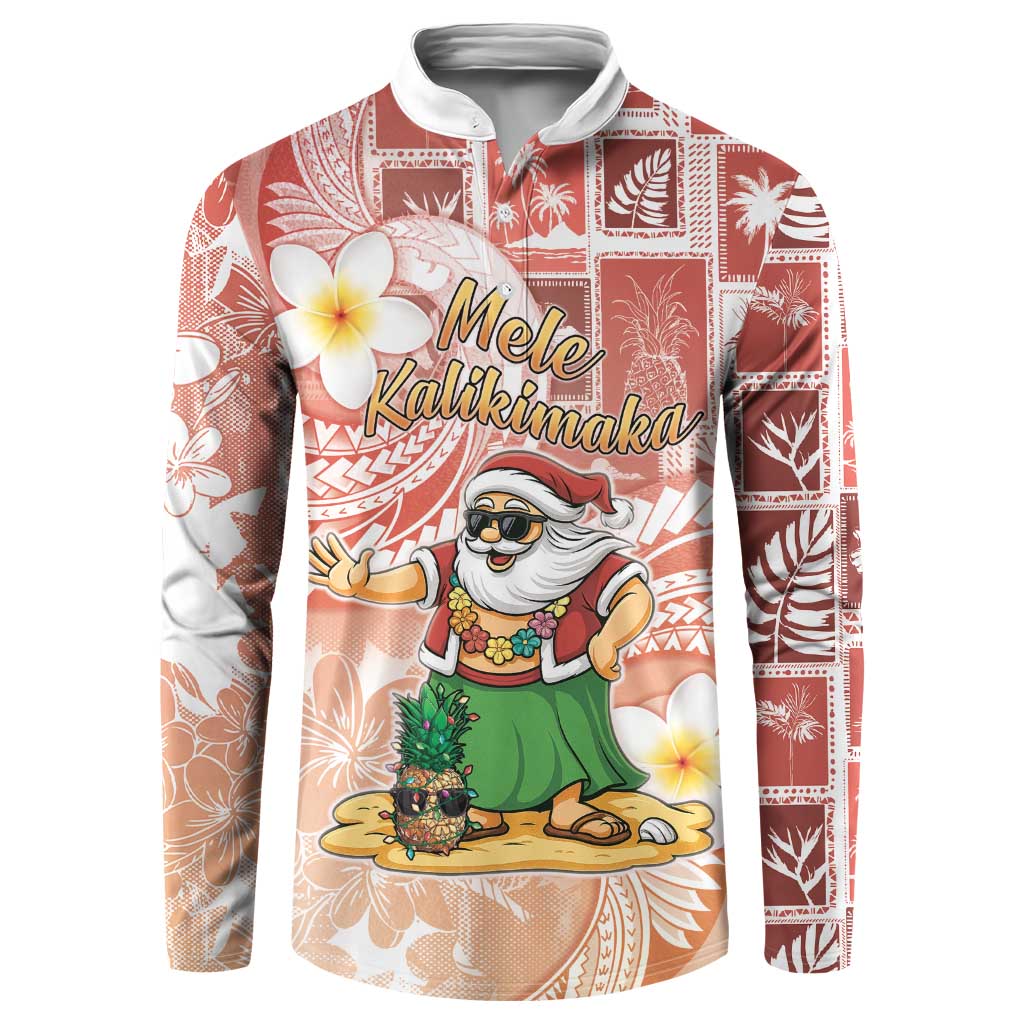 Hawaii Mele Kalikimaka Button Sweatshirt Hula Santa Retro Style Red LT05 Red - Polynesian Pride